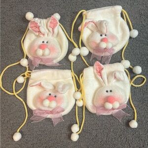 Lot of 4 Vintage Soft Plush Felt Bunny Rabbit Wire Ears Easter Pom Pom Purse